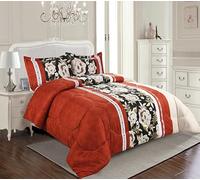 Trendy Printed Bedspread with Matching Pillow Shams Microfiber Front and Reverse, 300GSM Polyester Filling Ideal Bed Throw for All Seasons (Red, Double)