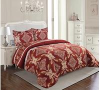 Trendy Printed Bedspread with Matching Pillow Shams Microfiber Front and Reverse, 300GSM Polyester Filling Ideal Bed Throw for All Seasons (Burgundy, Double)