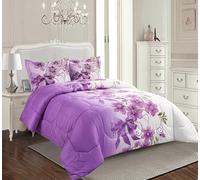 Trendy Printed Bedspread with Matching Pillow Shams Microfiber Front and Reverse, 300GSM Polyester Filling Ideal Bed Throw for All Seasons (Purple, Double)