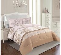 Trendy Printed Bedspread with Matching Pillow Shams Microfiber Front and Reverse, 300GSM Polyester Filling Ideal Bed Throw for All Seasons (Beige, Super King)