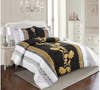 Trendy Printed Double Bedspread Black with Matching Pillow Shams Microfiber Front and Reverse 300GSM Polyester Filling Ideal Bed Throw for All Seasons