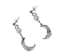 Trendy Punk Styles Studs Earrings Adorned with Pearls and Moons Designs Crafted From Steel for Comfortable Fit Studs Earrings