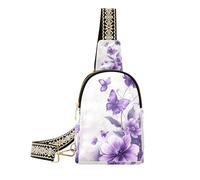 trendy Purple Flowers Floral Butterflies Spring body fanny packs sturdy leather sling bag for for hiking, Purple Flowers Floral Butterflies Spring