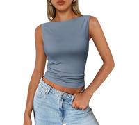 Trendy Queen Casual Tank Top for Women Spring Summer Basic Cute 2025 Sleeveless Shirt Y2K Fashion Outfit, Haze Blue, M