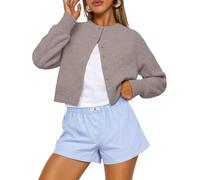 Trendy Queen Cropped Cardigan Sweaters for Women Lightweight Y2k Fall Outfits Spring Fashion Clothes 2026, Camel, XL