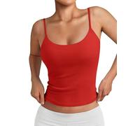 Trendy Queen Double Lined Adjustable Spaghetti Strap Tank Top for Women Cute Summer Basic Crop Top for Teen Workout Going Out, Red, S