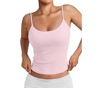 Trendy Queen Double Lined Adjustable Spaghetti Strap Tank Top for Women Cute Summer Basic Crop Top for Teen Workout Going Out, Lightpink, L