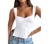 Trendy Queen Double Lined Crop Tank Top for Women Cute Summer Backless Shirt Spring Y2K Top Junior Going Out Concert Vacation, White, XS
