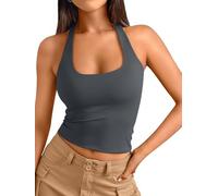Trendy Queen Halter Tops for Women 2026 Summer Going Out Tops Backless Crop Sleeveless Workout Shirts Cute Y2k Clothes, Greyblue, S