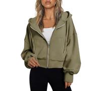 Trendy Queen Hoodies for Women Full Zip Up Cropped Sweatshirts Jackets Casual Comfy Gym Tops Fall Outfits Winter Clothes 2025, Armygreen, Medium