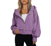 Trendy Queen Hoodies for Women Full Zip Up Cropped Sweatshirts Jackets Casual Comfy Gym Tops Fall Outfits Winter Clothes 2025, Purple, Medium
