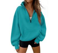 Trendy Queen Sweatshirts Half Zip Pullover Quarter Zip Oversized Hoodies Sweaters Fall Outfits 2023 Y2K Winter Clothes, Greenblue, Medium