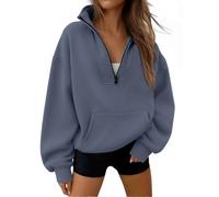 Trendy Queen Sweatshirts Half Zip Pullover Quarter Zip Oversized Hoodies Sweaters Fall Outfits 2023 Y2K Winter Clothes, Greyblue, Medium