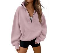 Trendy Queen Sweatshirts Half Zip Pullover Quarter Zip Oversized Hoodies Sweaters Fall Outfits 2023 Y2K Winter Clothes, Darkpink, Medium