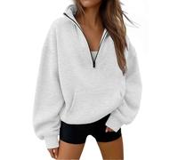 Trendy Queen Sweatshirts Half Zip Pullover Quarter Zip Oversized Hoodies Sweaters Fall Outfits 2024 Y2K Winter Clothes, Grey, Medium