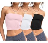 Trendy Queen Womens 3 Pack Tube Tops Crop Tops Going Out Strapless Basic Backless Bandeau Bra Summer Outfits 2024, Black,White,Pink, S