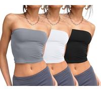 Trendy Queen Womens 3 Pack Tube Tops Crop Tops Going Out Strapless Basic Backless Bandeau Bra Summer Outfits 2024, White,Black,Grey, S