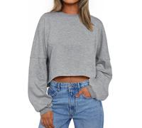 Trendy Queen Womens Crewneck Sweatshirts Oversized Crop Tops Long Sleeve Shirts Gym Clothes Fall Winter Fashion Outfits 2024, Grey, XL