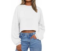Trendy Queen Womens Crewneck Sweatshirts Oversized Crop Tops Long Sleeve Shirts Gym Clothes Fall Winter Fashion Outfits 2024, White, S