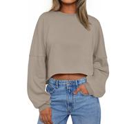 Trendy Queen Womens Crewneck Sweatshirts Oversized Crop Tops Long Sleeve Shirts Gym Clothes Fall Winter Fashion Outfits 2024, Coffeegrey, Medium