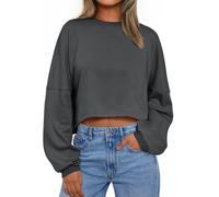 Trendy Queen Womens Crewneck Sweatshirts Oversized Crop Tops Long Sleeve Shirts Gym Clothes Fall Winter Fashion Outfits 2024, Deepgrey, XL