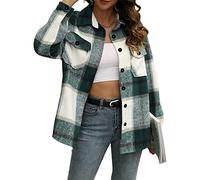 Trendy Queen Womens Flannel Plaid Button Down Shacket, Lightgreen, L