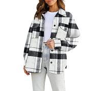 Trendy Queen Womens Flannel Shacket Casual Jacket Plaid Button Down Long Sleeve Shirt Fall Winter Outfits, Blackwhite, M