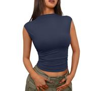 Trendy Queen Women's Going Out Basic Tank Tops Mock Neck Spring Clothes Sleeveless Cute Shirts Summer Y2K Sexy Outfits 2026, Navy, S