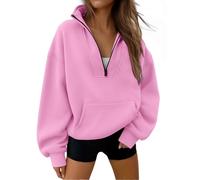 Trendy Queen Womens Half Zip Pullover Sweatshirts Quarter Zip Oversized Fleece Hoodies Teen Girls Y2K Fall Winter Clothes, Pink, Medium