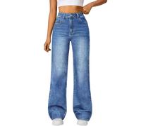 Trendy Queen Women's High Waisted Straight Wide Leg Jeans, Comfort Stretch Baggy Denim Pants, Blue, 14
