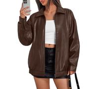 Trendy Queen Womens Leather Jackets Oversized Faux Motorcycle Plus Size Moto Biker Coat Fall Outfits Fashion Clothes 2024, Brown, M