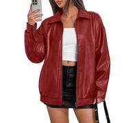 Trendy Queen Womens Leather Jackets Oversized Faux Motorcycle Plus Size Moto Biker Coat Fall Outfits Fashion Clothes 2025, Red, XX-Large
