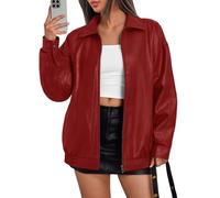 Trendy Queen Womens Leather Jackets Oversized Faux Motorcycle Plus Size Moto Biker Coat Fall Outfits Fashion Clothes 2025, Red, X-Large