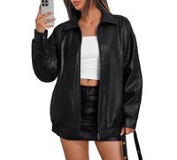 Trendy Queen Womens Leather Jackets Oversized Faux Motorcycle Plus Size Moto Biker Coat Fall Outfits Fashion Clothes 2025, Black, L