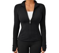 Trendy Queen Womens Lightweight Zip Up Jackets 2026 Athletic Workout Hoodies Spring Shirt Fitted Gym Clothes with Pocket, Black, XS