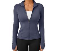 Trendy Queen Womens Lightweight Zip Up Jackets 2026 Athletic Workout Hoodies Spring Shirt Fitted Gym Clothes with Pocket, Navyblue, M