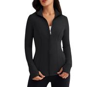 Trendy Queen Womens Lightweight Zip Up Jackets Mock Turtleneck Fall Hoodies Fitted 2025 Athletic Workout Clothes with Pockets, Black, S