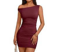 Trendy Queen Womens Mini Summer Dresses 2025 Going Out Off The Shoulder Bodycon Sexy Party Club Spring Fashion Outfits, Burgundy, M