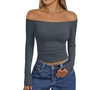Trendy Queen Womens Off The Shoulder Tops Going Out Basic Sexy T Shirts, Grey, S