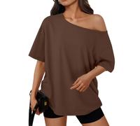Trendy Queen Womens Off the Shoulder Tops Oversized Summer T-Shirts 2026