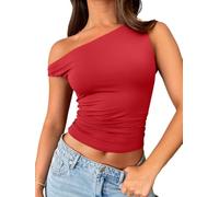 Trendy Queen Womens Off The Shoulder Tops Sleeveless Shirts Going Out Crop Tank Tops Slim Fitted Y2K Summer Outfits 2024, Red, XL