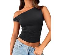 Trendy Queen Womens Off The Shoulder Tops Summer Shirts Going Out Crop Tank Top Plus Size Y2K Fashion Workout Outfits, Black, XL