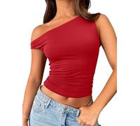 Trendy Queen Womens Off The Shoulder Tops Summer Shirts Going Out Crop Tank Top Plus Size Y2K Fashion Workout Outfits, Red, L