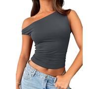 Trendy Queen Womens Off The Shoulder Tops Summer Shirts Going Out Crop Tank Top Y2K T Corset Tube Cute Fashion Outfits, Grey, L
