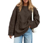 Trendy Queen Women's Oversized Cable Knit Crewneck Sweaters Cozy Winter Clothes, Cocoa, XL