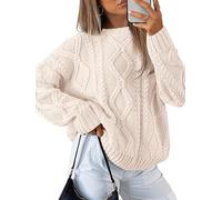 Trendy Queen Women's Oversized Cable Knit Crewneck Sweaters, Cream, M