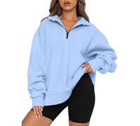Trendy Queen Womens Oversized Half Zip Pullover Long Sleeve Sweatshirt Quarter Zip Hoodie Sweater Teen Girls Fall Y2K Clothes, Lightblue, Medium