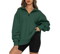 Trendy Queen Womens Oversized Half Zip Pullover Long Sleeve Sweatshirt Quarter Zip Hoodie Sweater Teen Girls Fall Y2K Clothes, Darkgreen, S