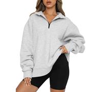 Trendy Queen Womens Oversized Half Zip Pullover Long Sleeve Sweatshirt Quarter Zip Hoodie Sweater Teen Girls Fall Y2K Clothes, Grey, S