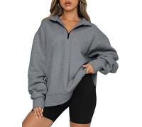 Trendy Queen Womens Oversized Half Zip Pullover Long Sleeve Sweatshirt Quarter Zip Hoodie Sweater Teen Girls Fall Y2K Clothes, Darkgrey, Medium